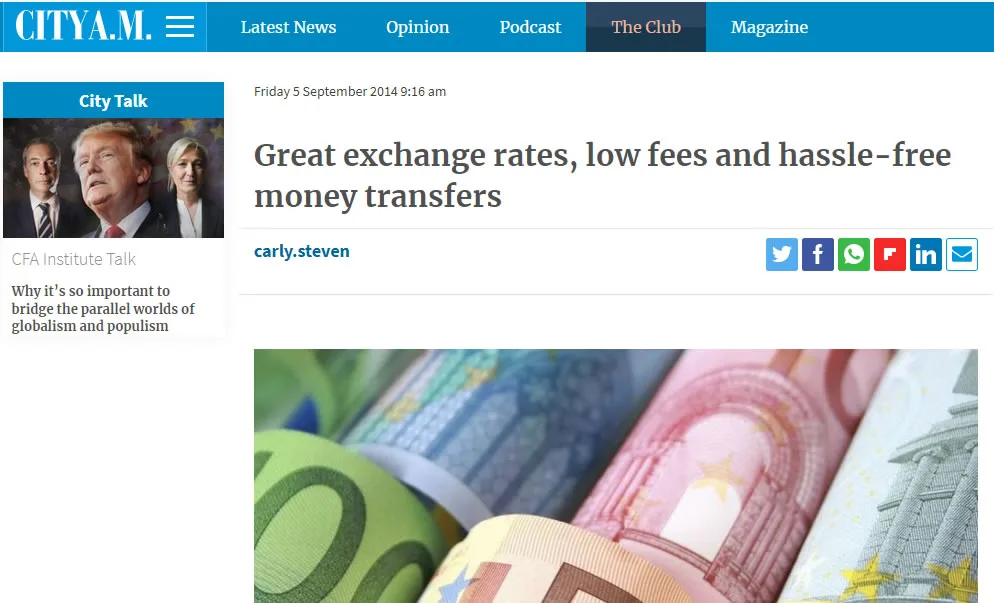 CityAM money transfer screenshot
