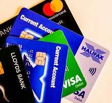 Selection of debit cards used to fund an international money transfer