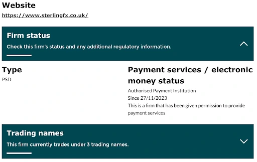 Sterling FX website